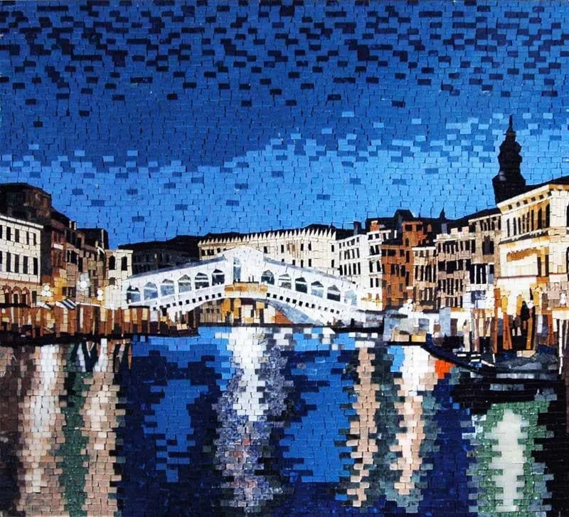 View Venice Night - Marble Unique Home Decor Mosaic Handmade - Mesh Backing