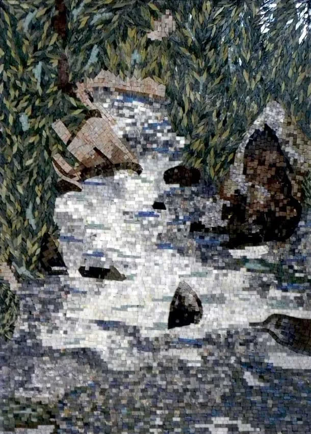 Water Falls Natural Scene - Marble Mosaic Tile Patterns - Mesh Backing