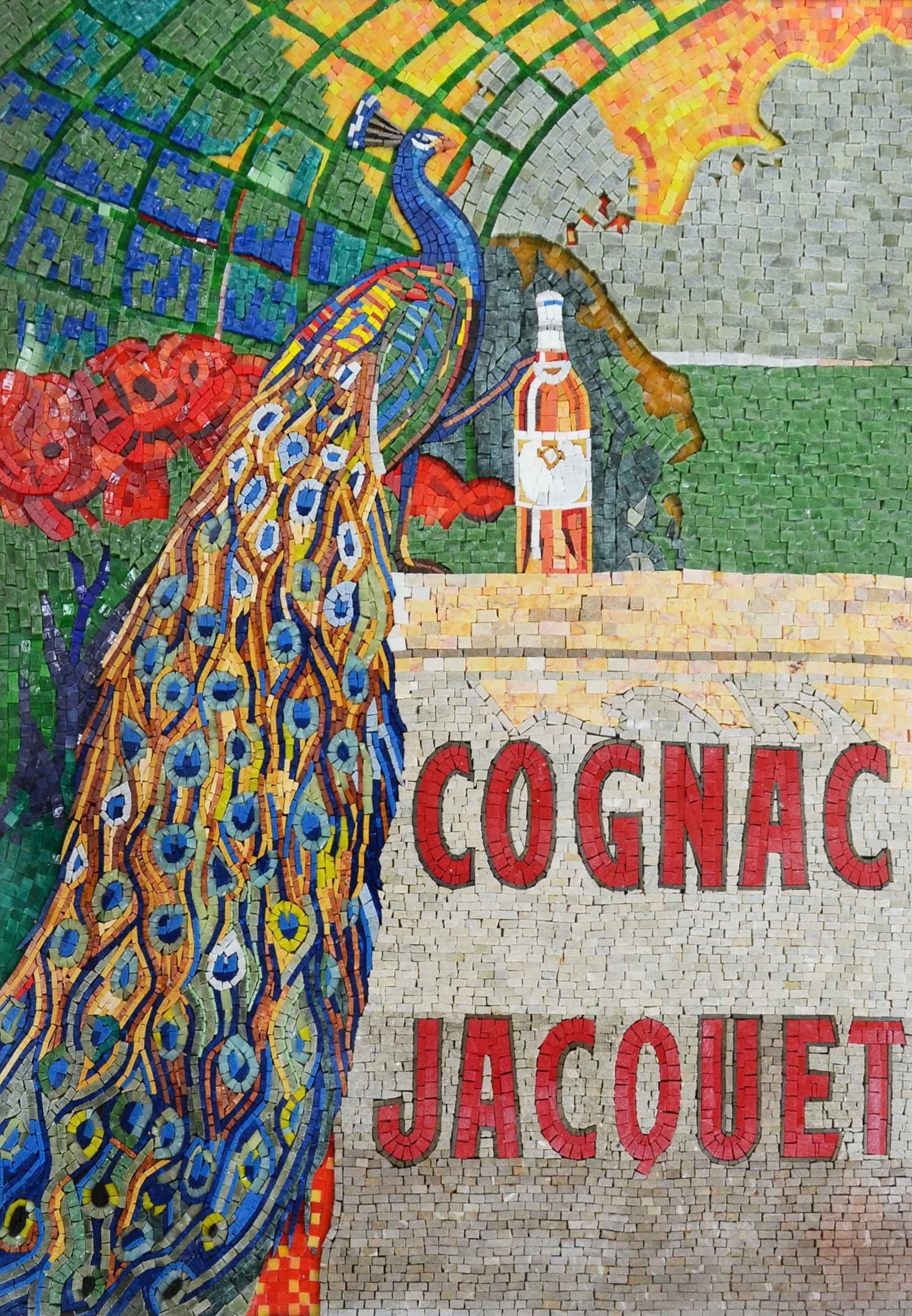 Vibrant Peacock And Cognac - Marble Mosaic Jacquet Custom - Mesh Backing