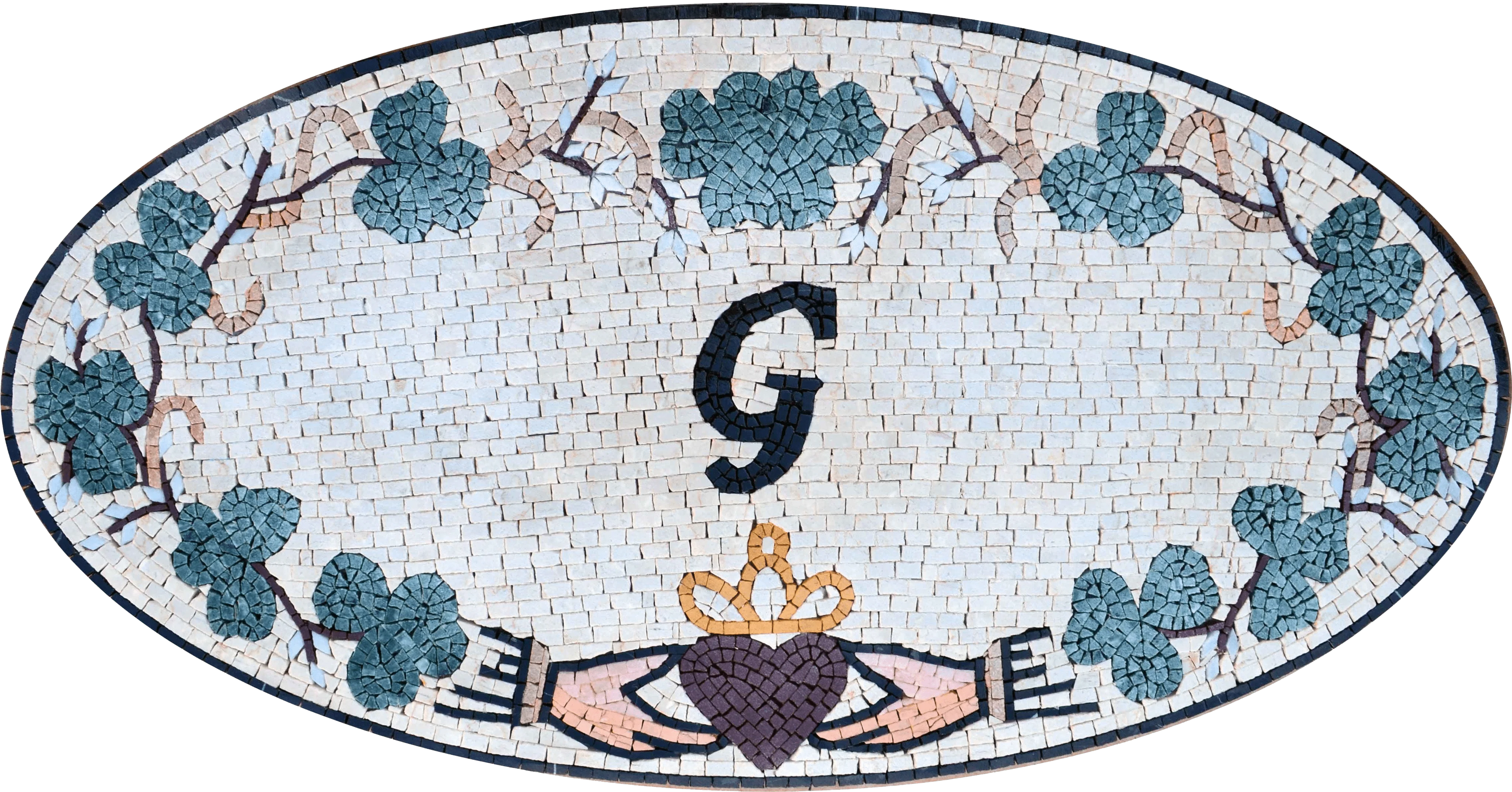 Custom Initial With Floral Border - Marble Mosaic Mosaics - Mesh Backing