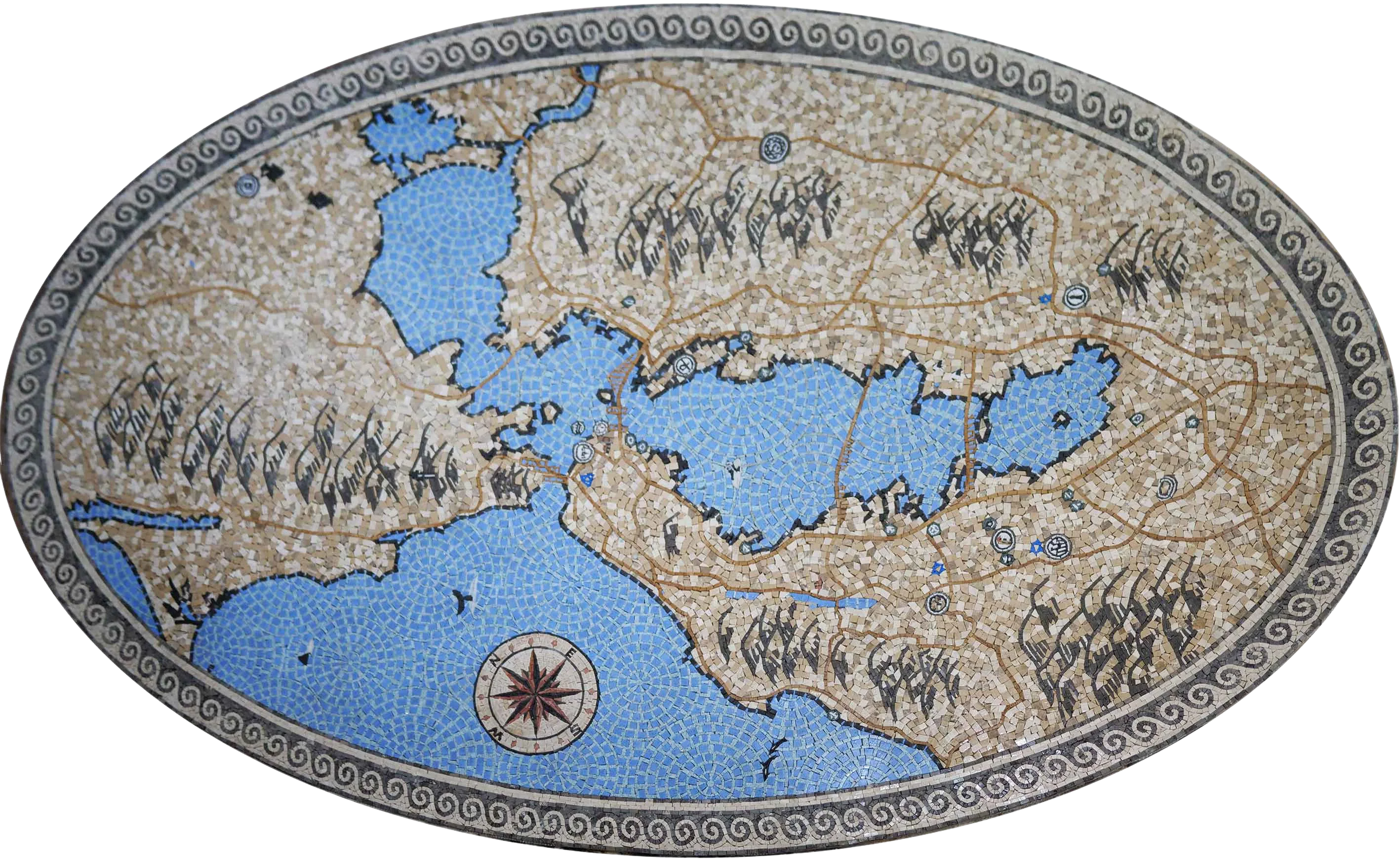 Map Design - Marble Mosaic Flower Patterns Artwork - Mesh Backing
